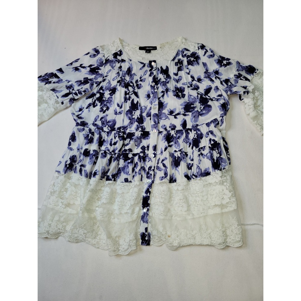 Denim 24/7 Womens 14W Purple Floral Lace Trim Tiered Babydoll Tunic Top 2527